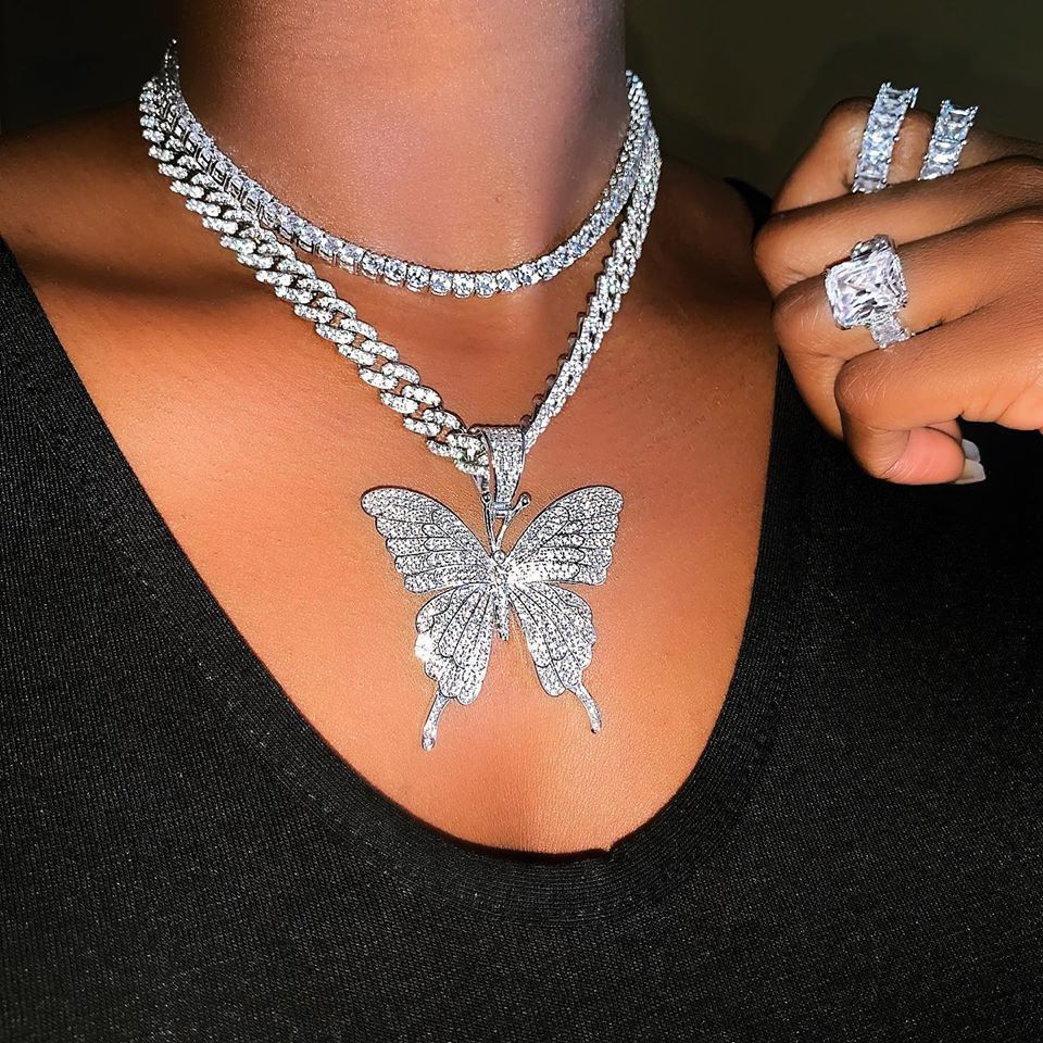 Full Diamond Butterfly Necklace Cute Butterfly Luxury Diamond Pendant