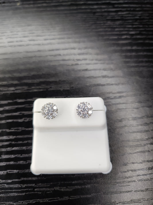 Classic Cluster Flower VVS1 Moissanite earrings 925 Sterling Silver